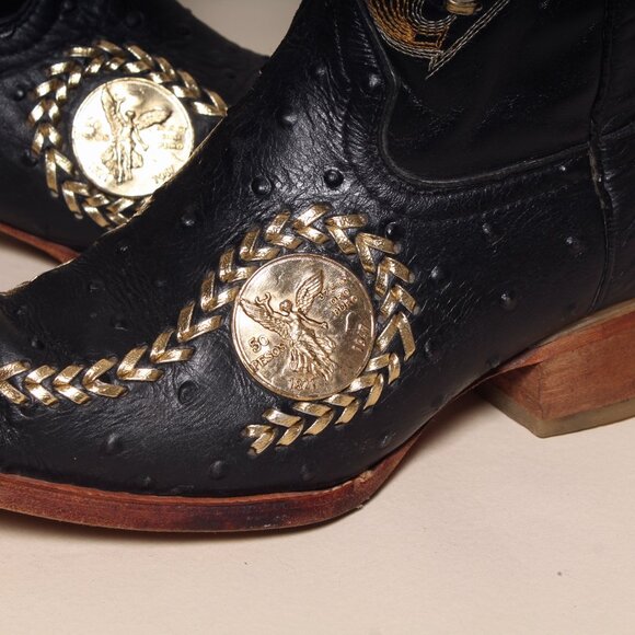 El General 1901 Mens Sz 8.5 Ostrich Embossed Black Leather Cowboy Western Boots - Picture 4 of 11